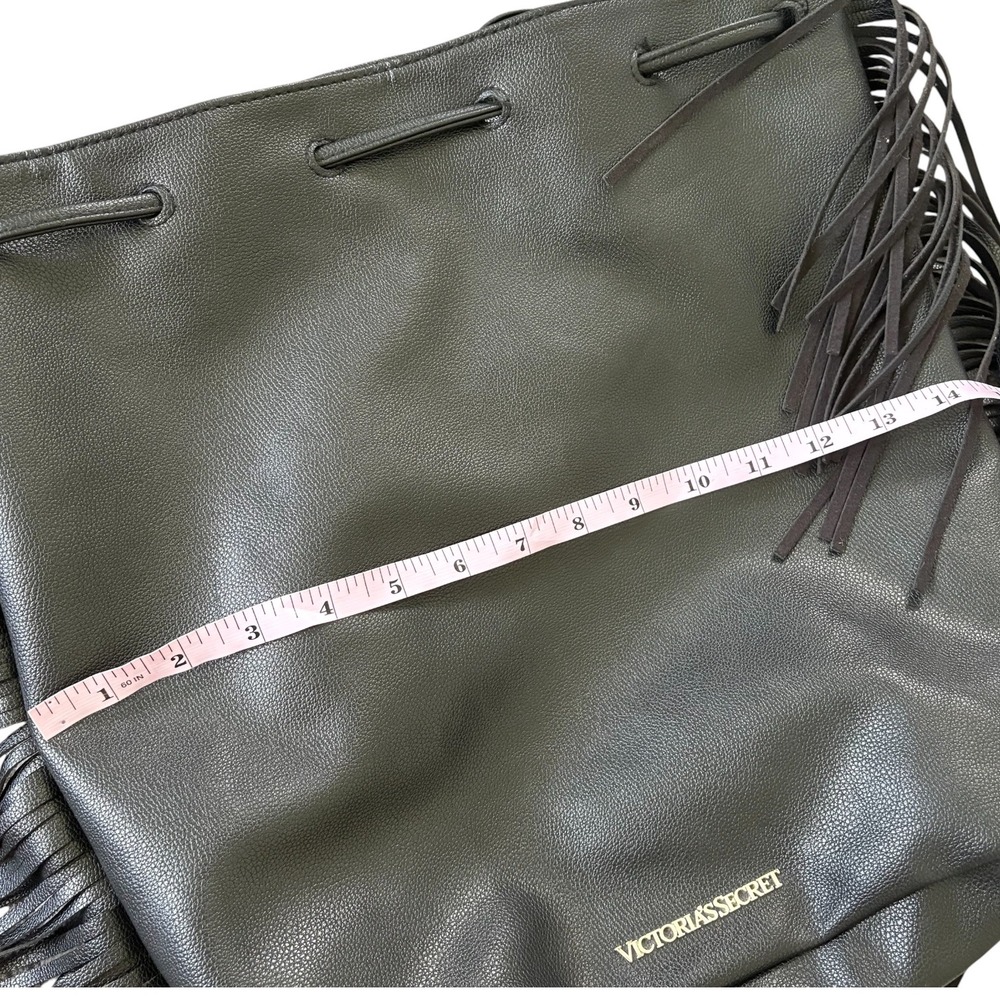 Victoria's Secret Black Pebbled Faux Leather Fringe Drawstring Backpack Western - Picture 11 of 12